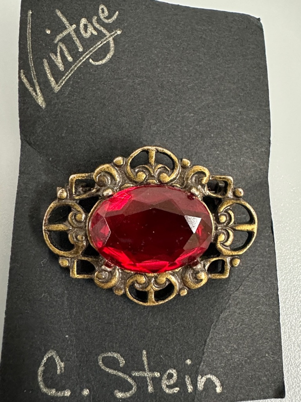 Vintage-C.Stein Style Brooch in Antique Gold Tone